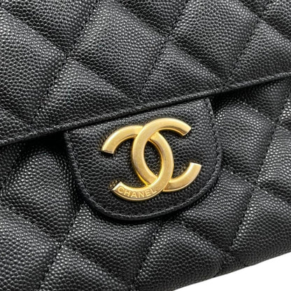 Chanel Shoulder Bag Hobo Quilted Caviar Leather CC Logo Black Gold — view 9