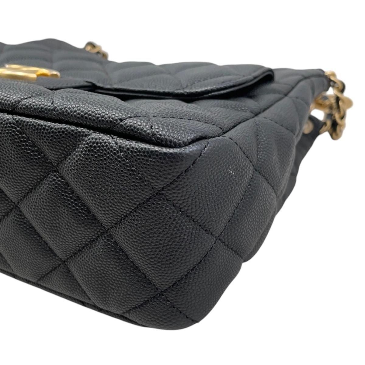 Chanel Shoulder Bag Hobo Quilted Caviar Leather CC Logo Black Gold — view 7