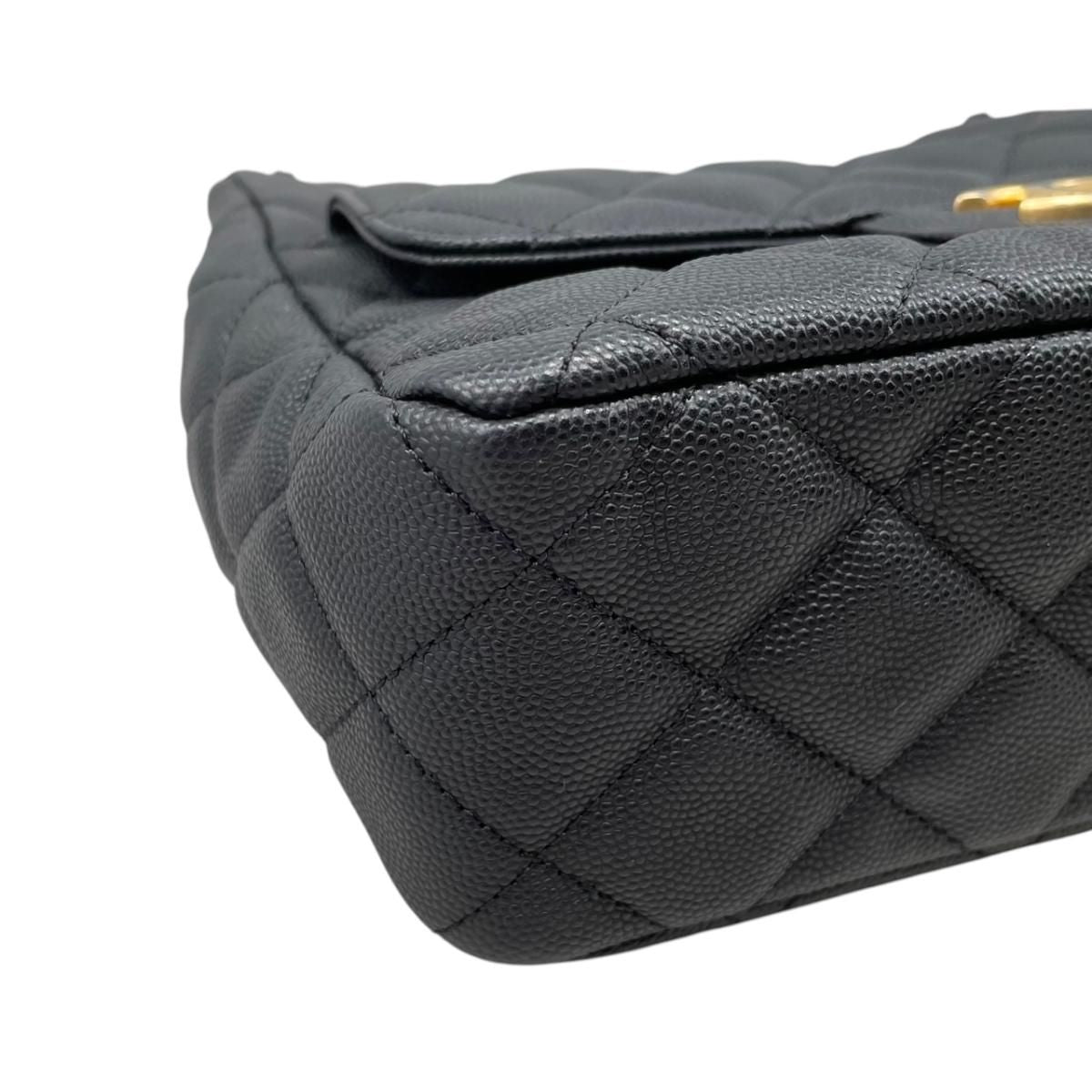 Chanel Shoulder Bag Hobo Quilted Caviar Leather CC Logo Black Gold — view 6