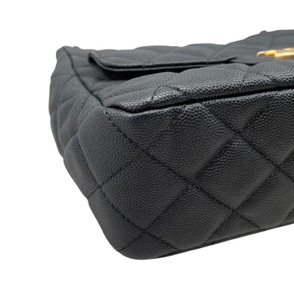 Chanel Shoulder Bag Hobo Quilted Caviar Leather CC Logo Black Gold — view 6