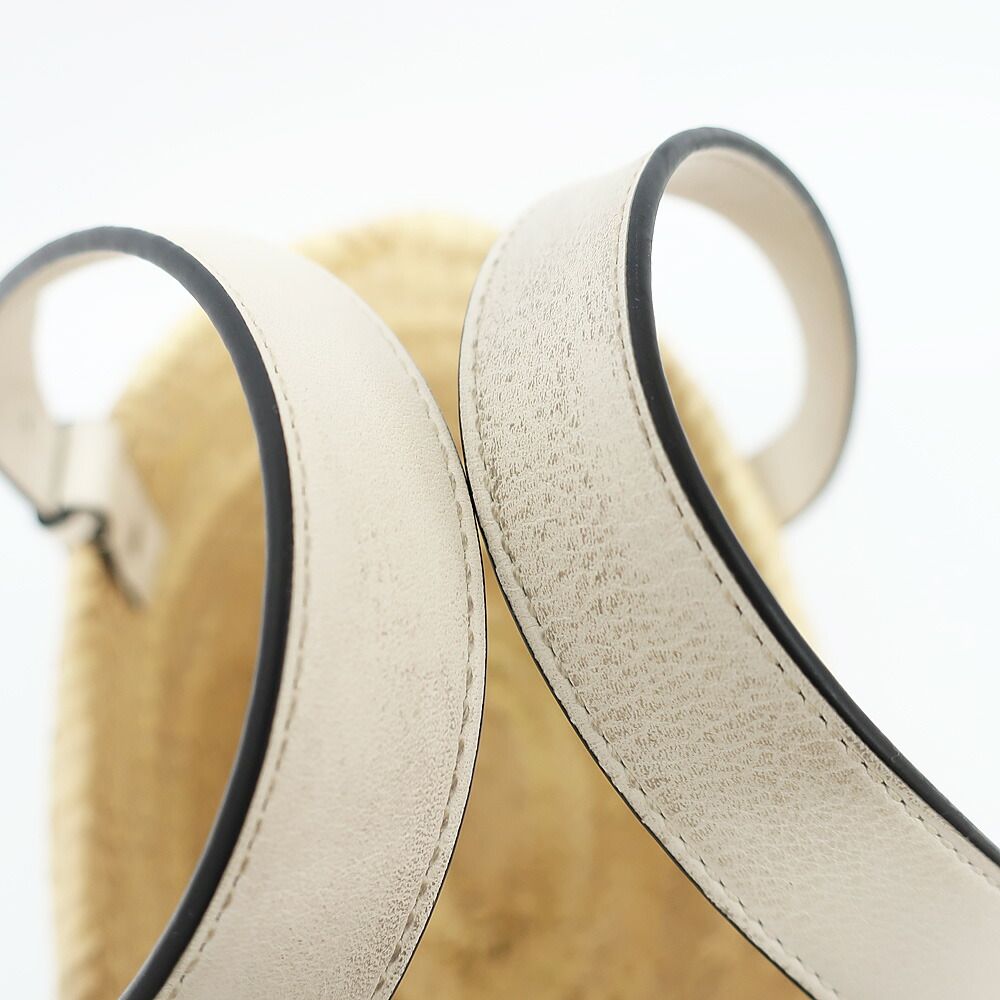 Loewe Ten Basket Bag Small Bag Natural White Logo Raffia Leather Handbag Bag — view 6