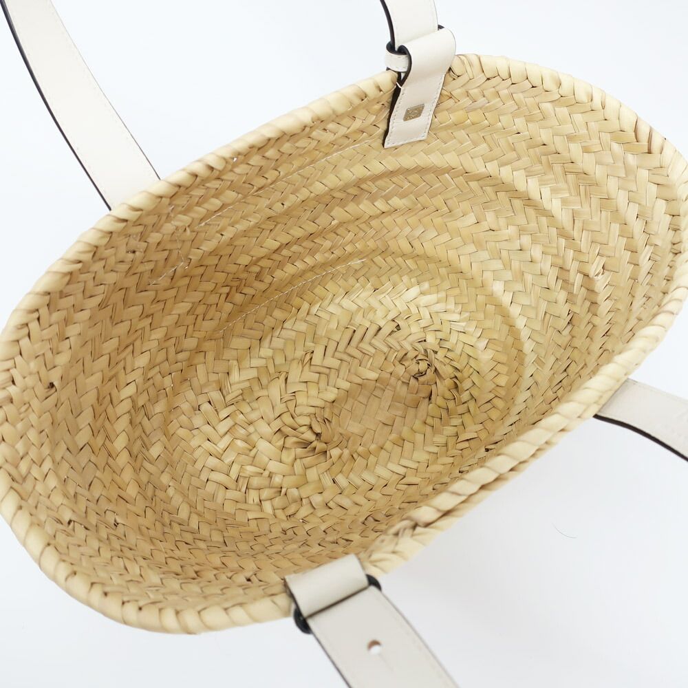 Loewe Ten Basket Bag Small Bag Natural White Logo Raffia Leather Handbag Bag — view 5