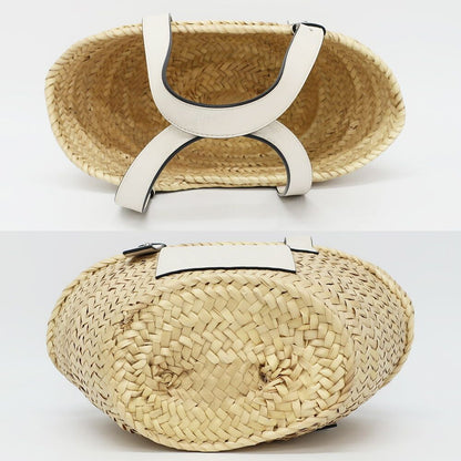 Loewe Ten Basket Bag Small Bag Natural White Logo Raffia Leather Handbag Bag — view 3