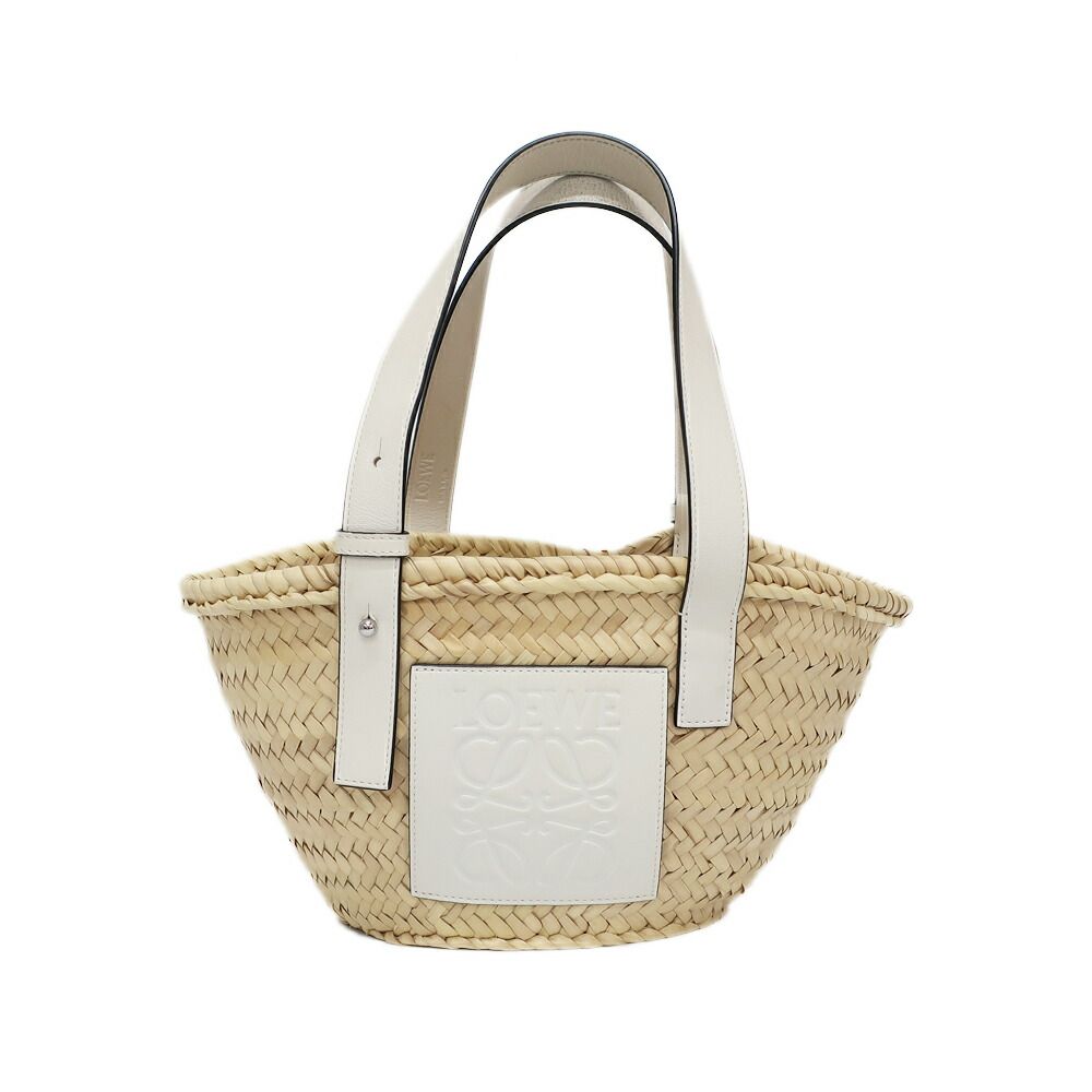 Loewe Ten Basket Bag Small Bag Natural White Logo Raffia Leather Handbag Bag