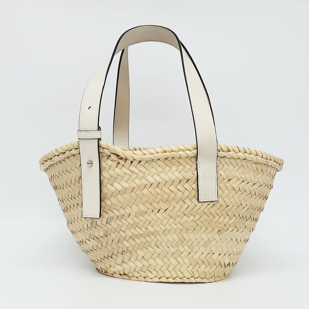 Loewe Ten Basket Bag Small Bag Natural White Logo Raffia Leather Handbag Bag — view 2