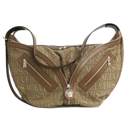 Versace Large Hobo Logo All Over Pattern Beige Brown Travel Bag
