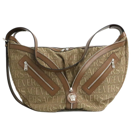 Versace Large Hobo Logo All Over Pattern Beige Brown Travel Bag