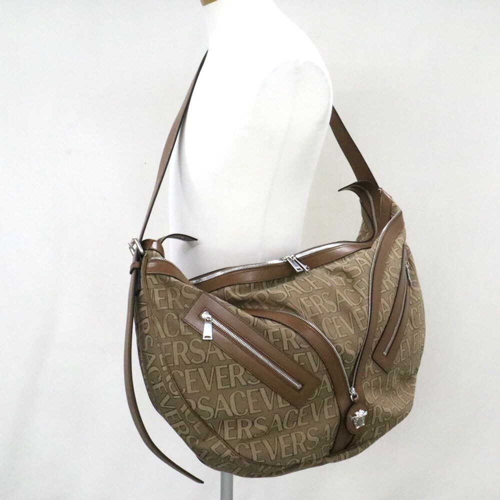 Versace Large Hobo Logo All Over Pattern Beige Brown Travel Bag — view 4
