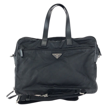 Prada Tessuto Saffiano Black Silver Nylon Leather Business Briefcase
