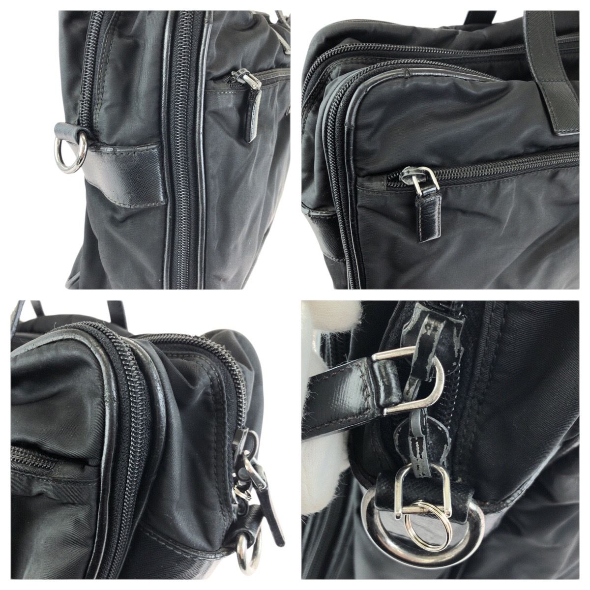 Prada Tessuto Saffiano Black Silver Nylon Leather Business Briefcase — view 5