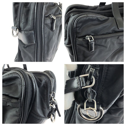 Prada Tessuto Saffiano Black Silver Nylon Leather Business Briefcase — view 5
