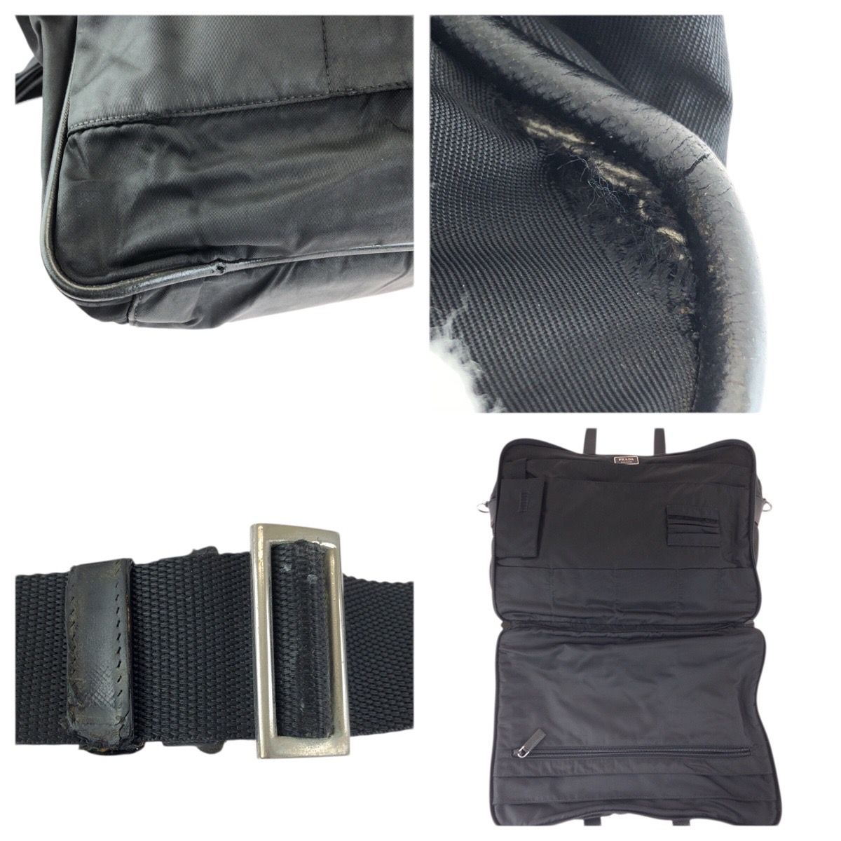 Prada Tessuto Saffiano Black Silver Nylon Leather Business Briefcase — view 6