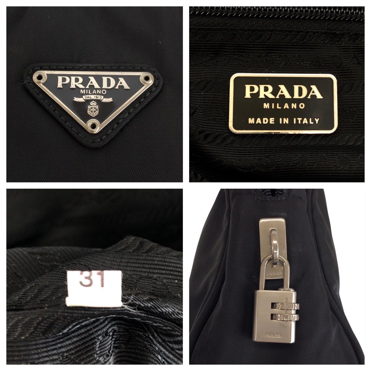 Prada Tessuto Black Silver Nylon Leather Tote — view 4