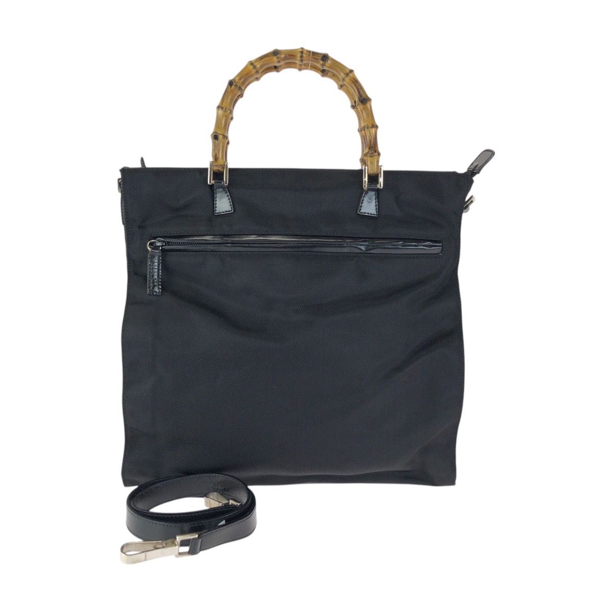 Gucci Bamboo Black Silver Nylon Leather 001 Tote