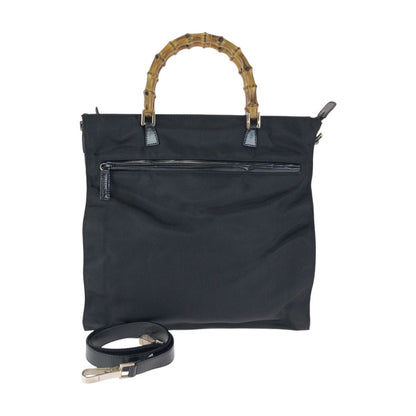 Gucci Bamboo Black Silver Nylon Leather 001 Tote
