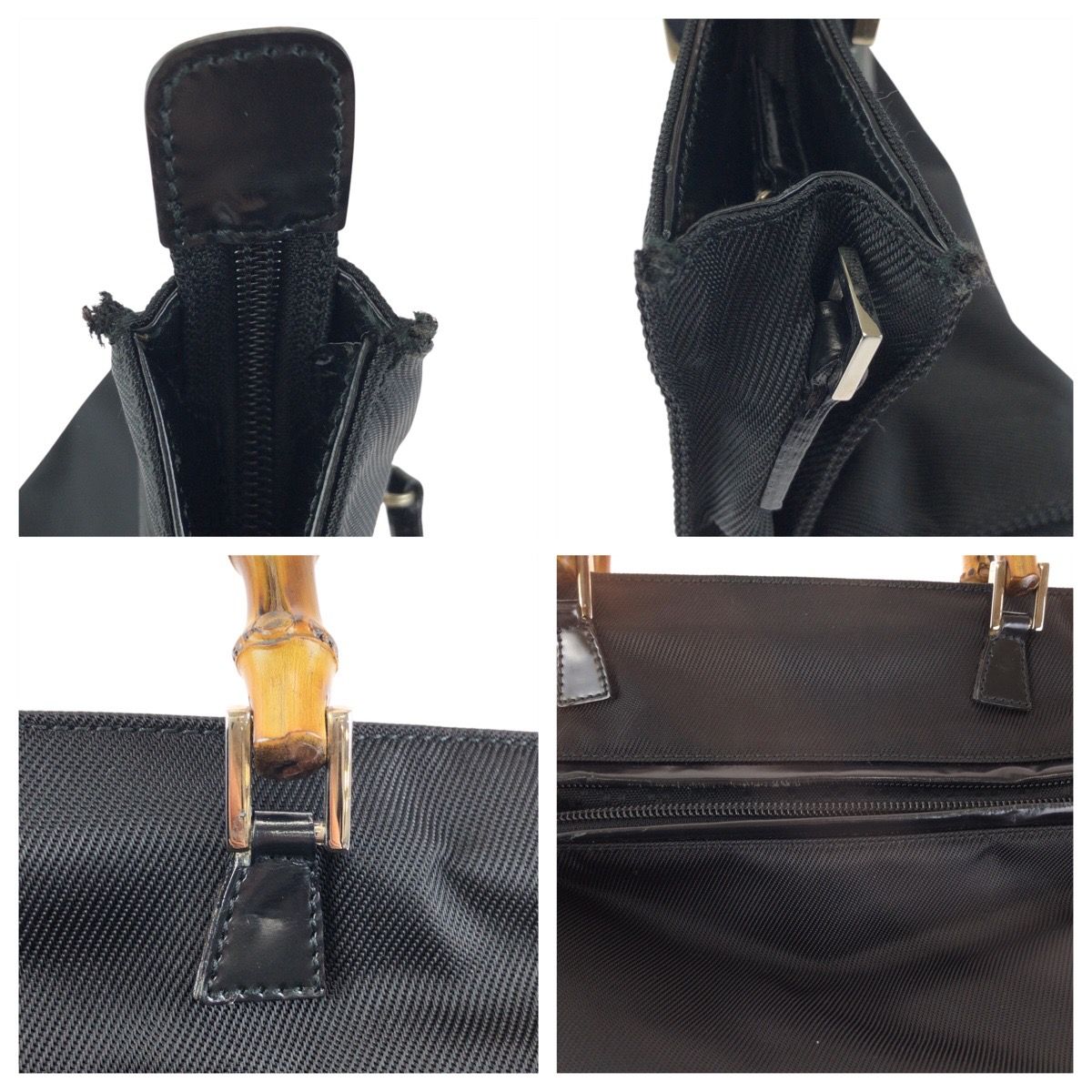 Gucci Bamboo Black Silver Nylon Leather 001 Tote — view 5