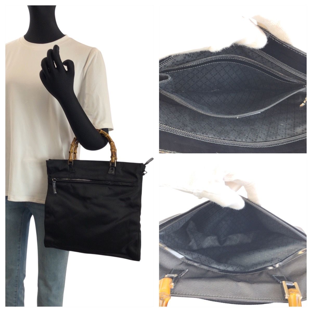Gucci Bamboo Black Silver Nylon Leather 001 Tote — view 7