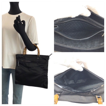Gucci Bamboo Black Silver Nylon Leather 001 Tote — view 7