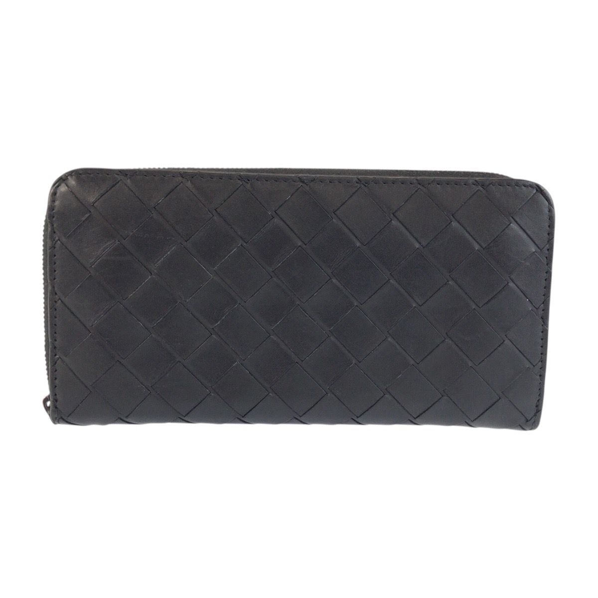 Bottega Veneta Intrecciato Round Zip Black Leather Wallet