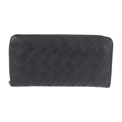 Bottega Veneta Intrecciato Round Zip Black Leather Wallet