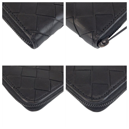 Bottega Veneta Intrecciato Round Zip Black Leather Wallet — view 4