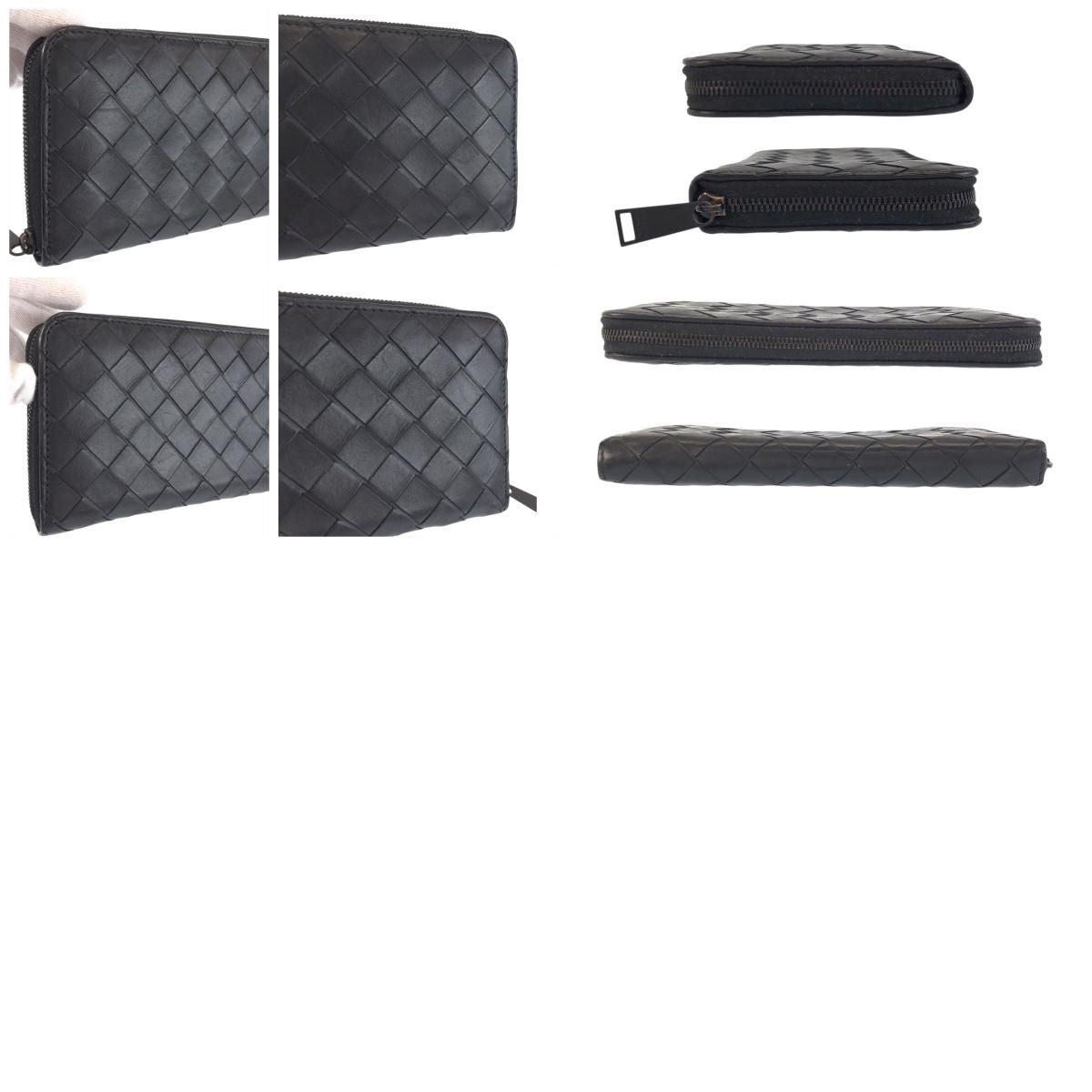 Bottega Veneta Intrecciato Round Zip Black Leather Wallet — view 9