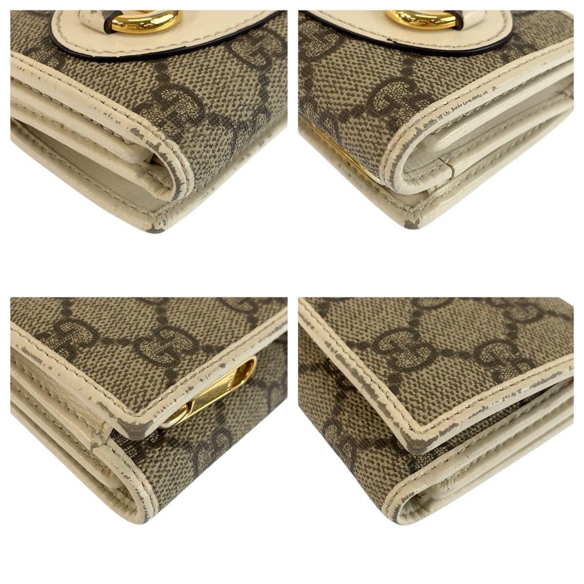 Gucci Horsebit Beige Ivory GG Supreme Canvas Fold Wallet Compact — view 8