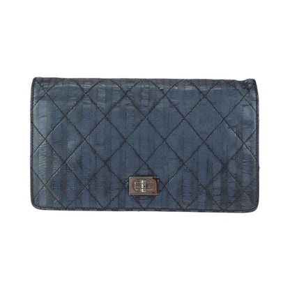 Chanel Quilted Navy Silver Leather Wallet