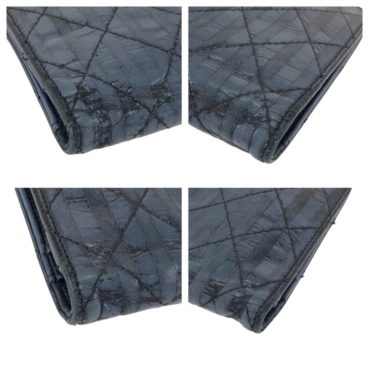 Chanel Quilted Navy Silver Leather Wallet — view 4