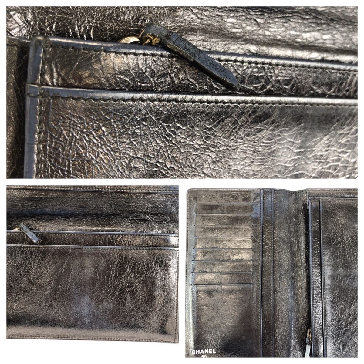 Chanel Quilted Navy Silver Leather Wallet — view 7