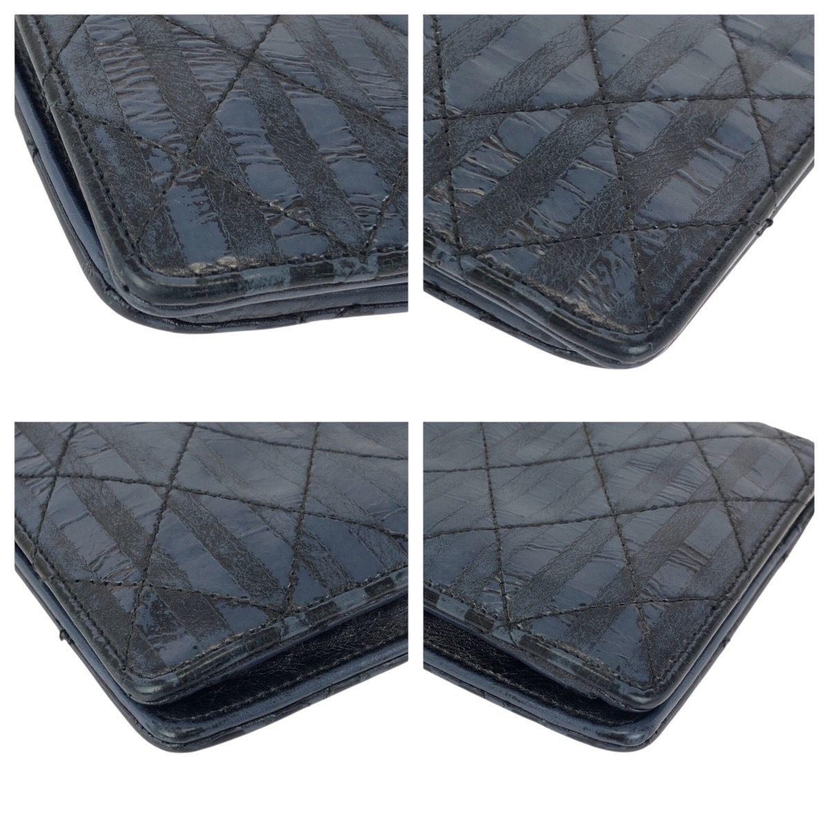 Chanel Quilted Navy Silver Leather Wallet — view 3