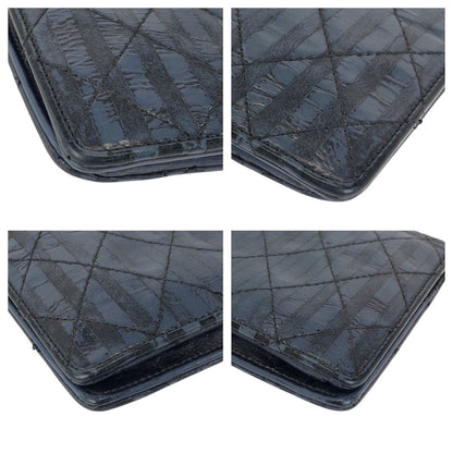 Chanel Quilted Navy Silver Leather Wallet — view 3