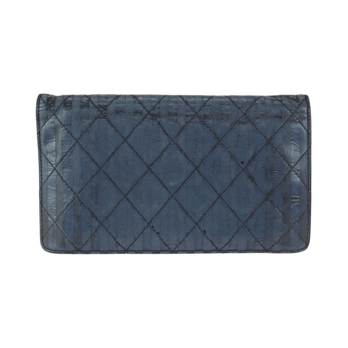 Chanel Quilted Navy Silver Leather Wallet — view 2
