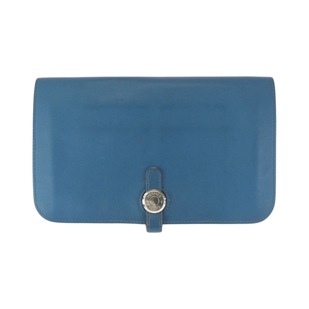 Hermes Dogon GM Blue Jean Silver Togo Wallet