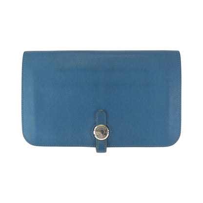 Hermes Dogon GM Blue Jean Silver Togo Wallet