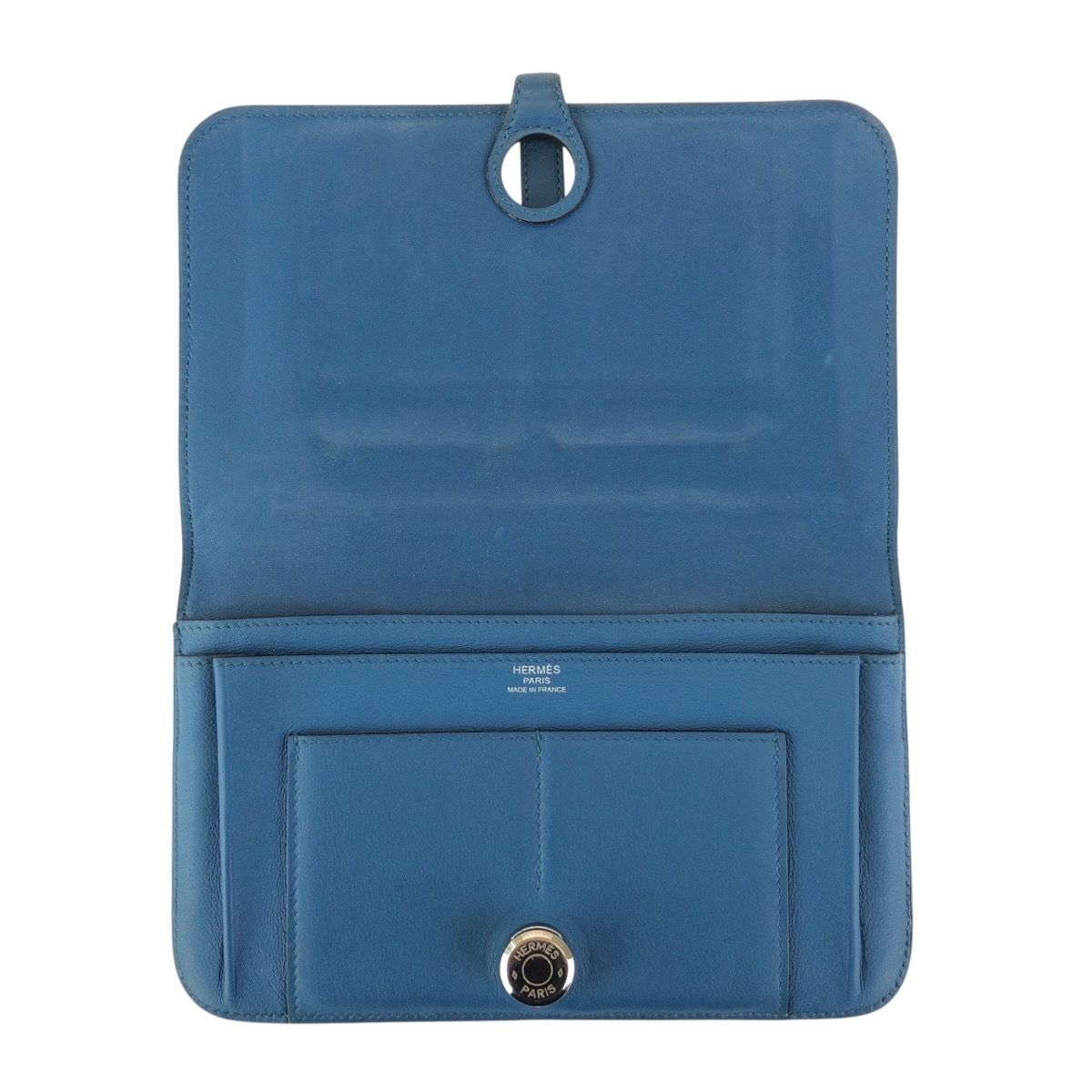 Hermes Dogon GM Blue Jean Silver Togo Wallet — view 8