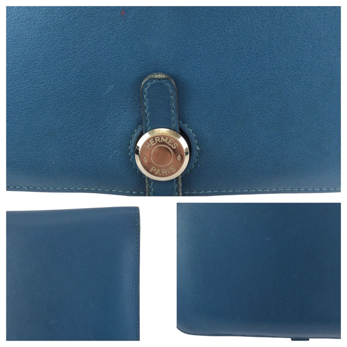 Hermes Dogon GM Blue Jean Silver Togo Wallet — view 7