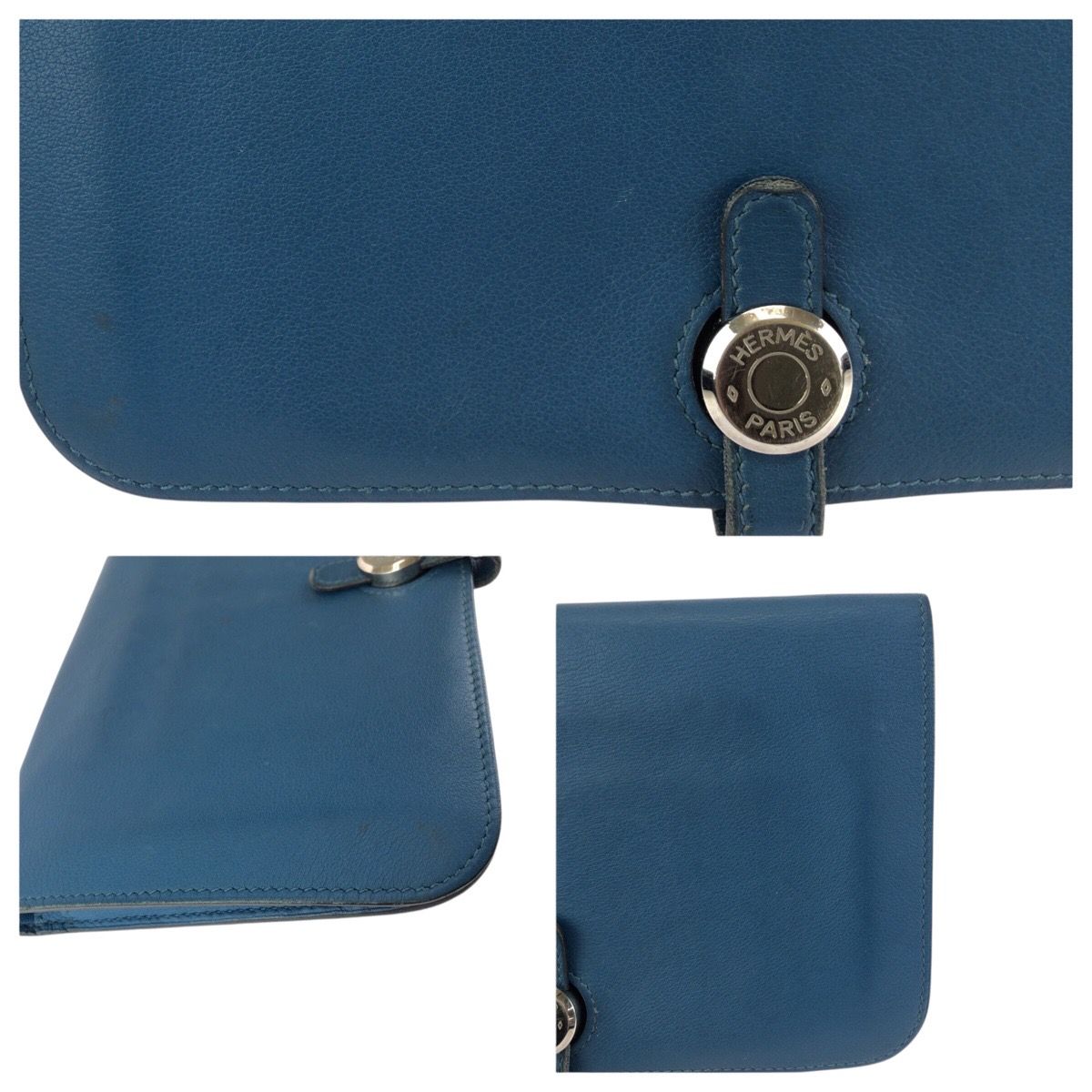 Hermes Dogon GM Blue Jean Silver Togo Wallet — view 6