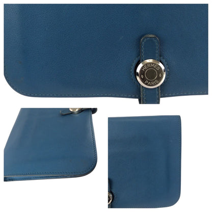 Hermes Dogon GM Blue Jean Silver Togo Wallet — view 6