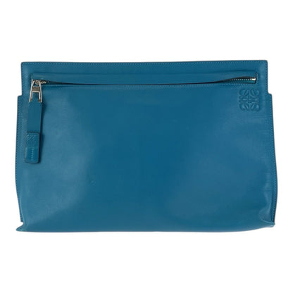 Loewe Anagram Turquoise Blue Silver Leather Clutch