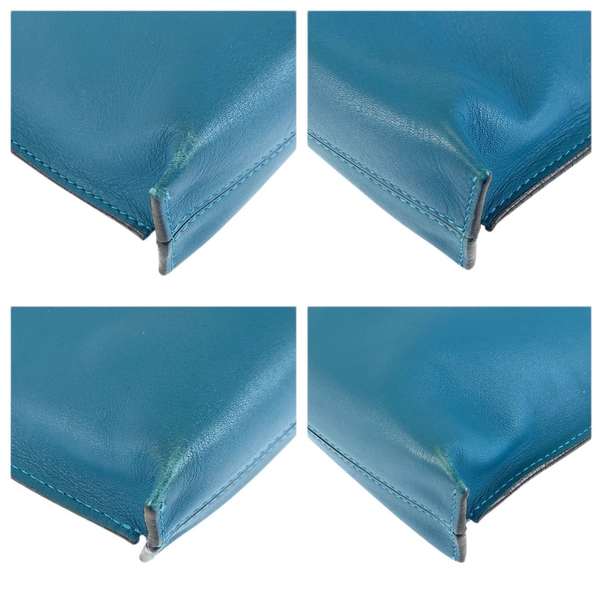 Loewe Anagram Turquoise Blue Silver Leather Clutch — view 4