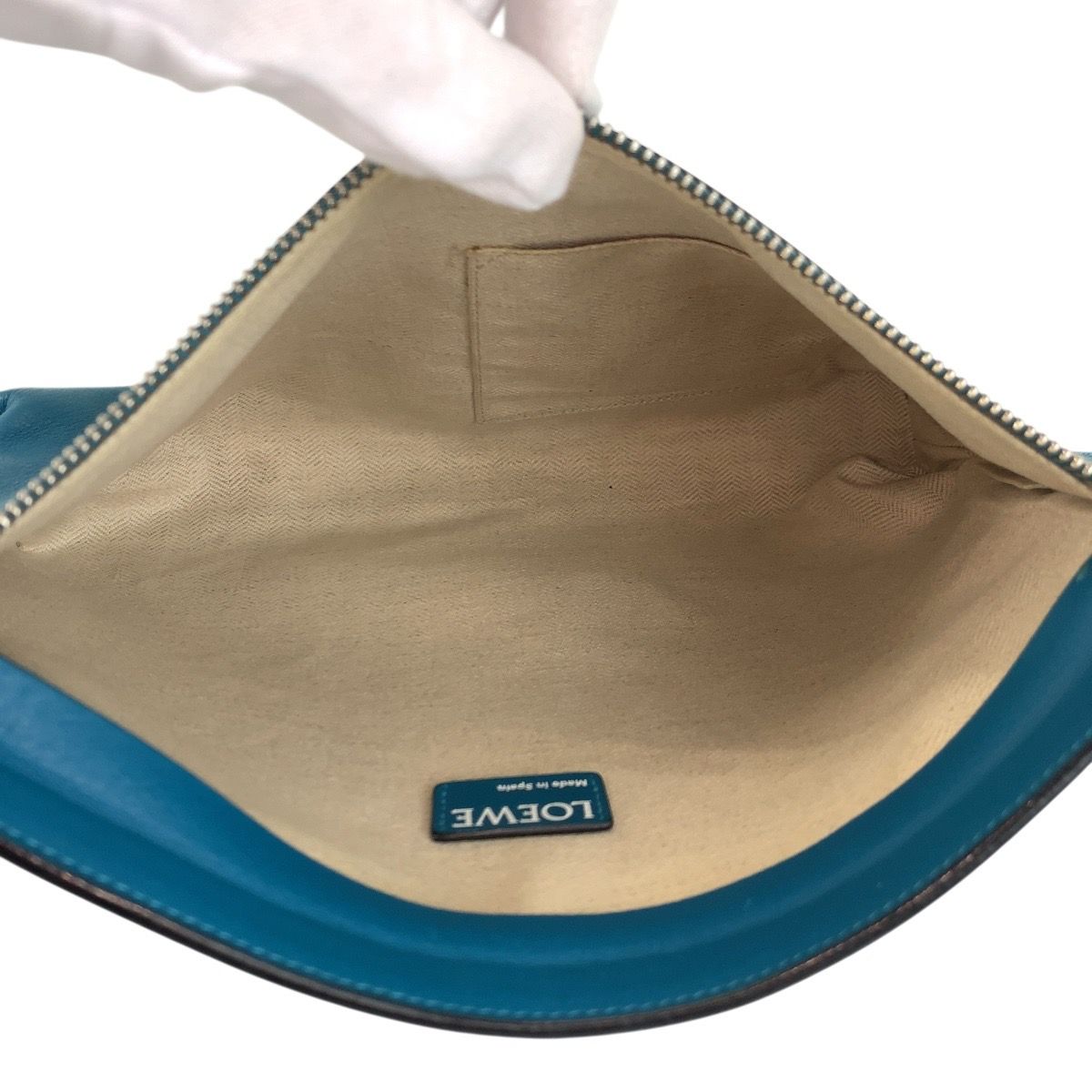 Loewe Anagram Turquoise Blue Silver Leather Clutch — view 7