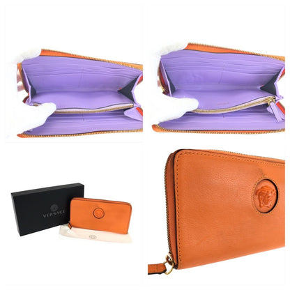 Versace Medusa Zip Around Orange Gold Leather Wallet — view 8