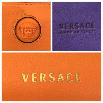 Versace Medusa Zip Around Orange Gold Leather Wallet — view 5