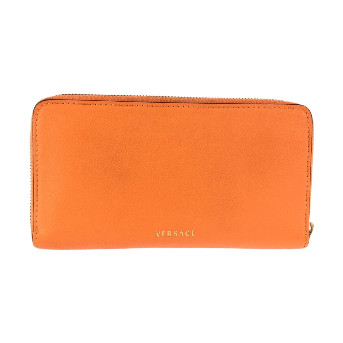 Versace Medusa Zip Around Orange Gold Leather Wallet — view 2