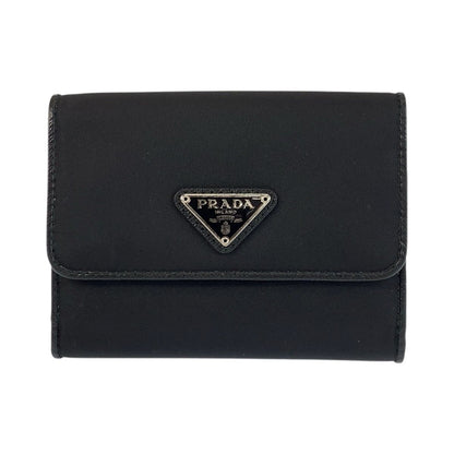 Prada Tessuto Triangular Black Silver Nylon Compact Wallet
