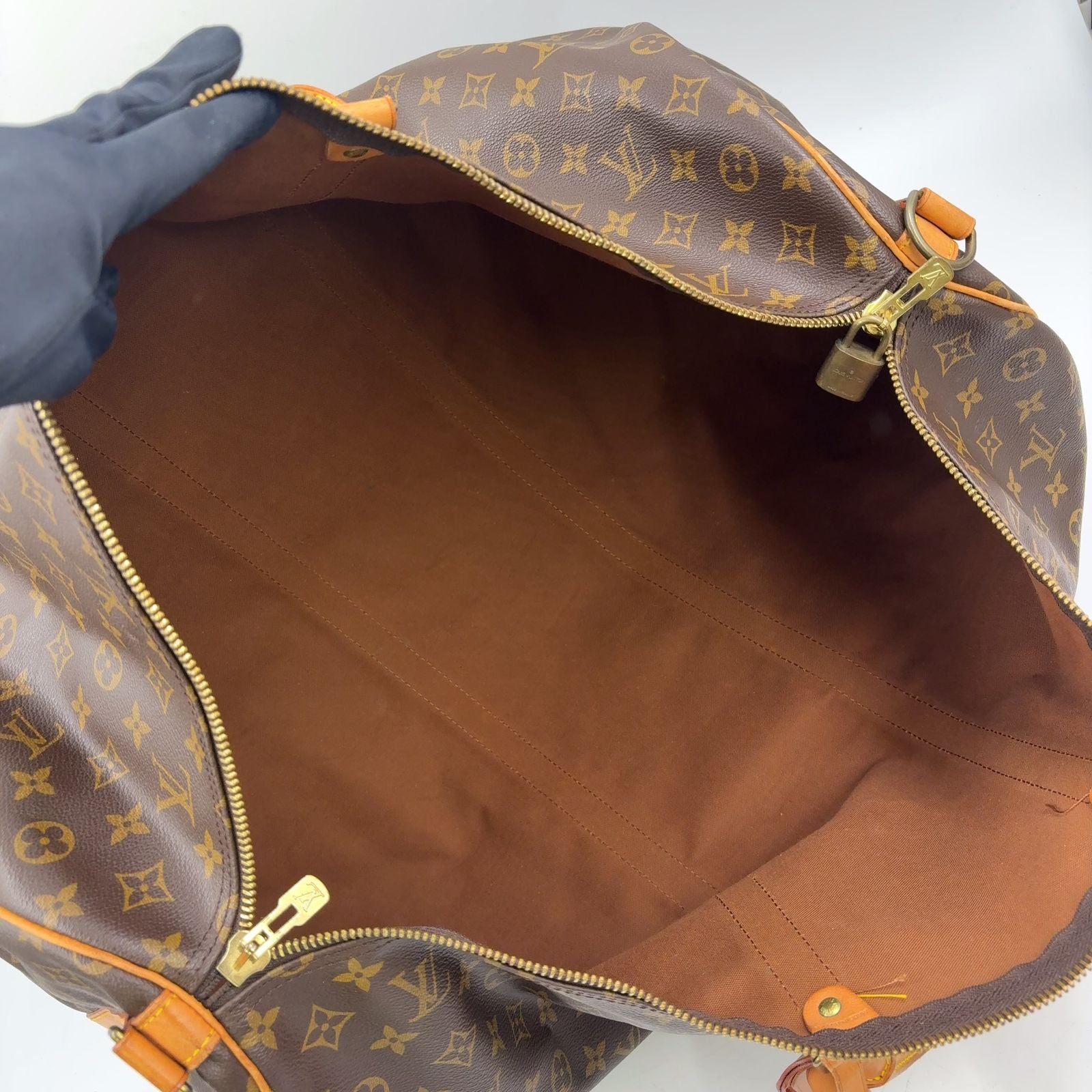 Louis Vuitton Keepall Bandouliere 60 Monogram Leather Brown Boston Bag Gold — view 3