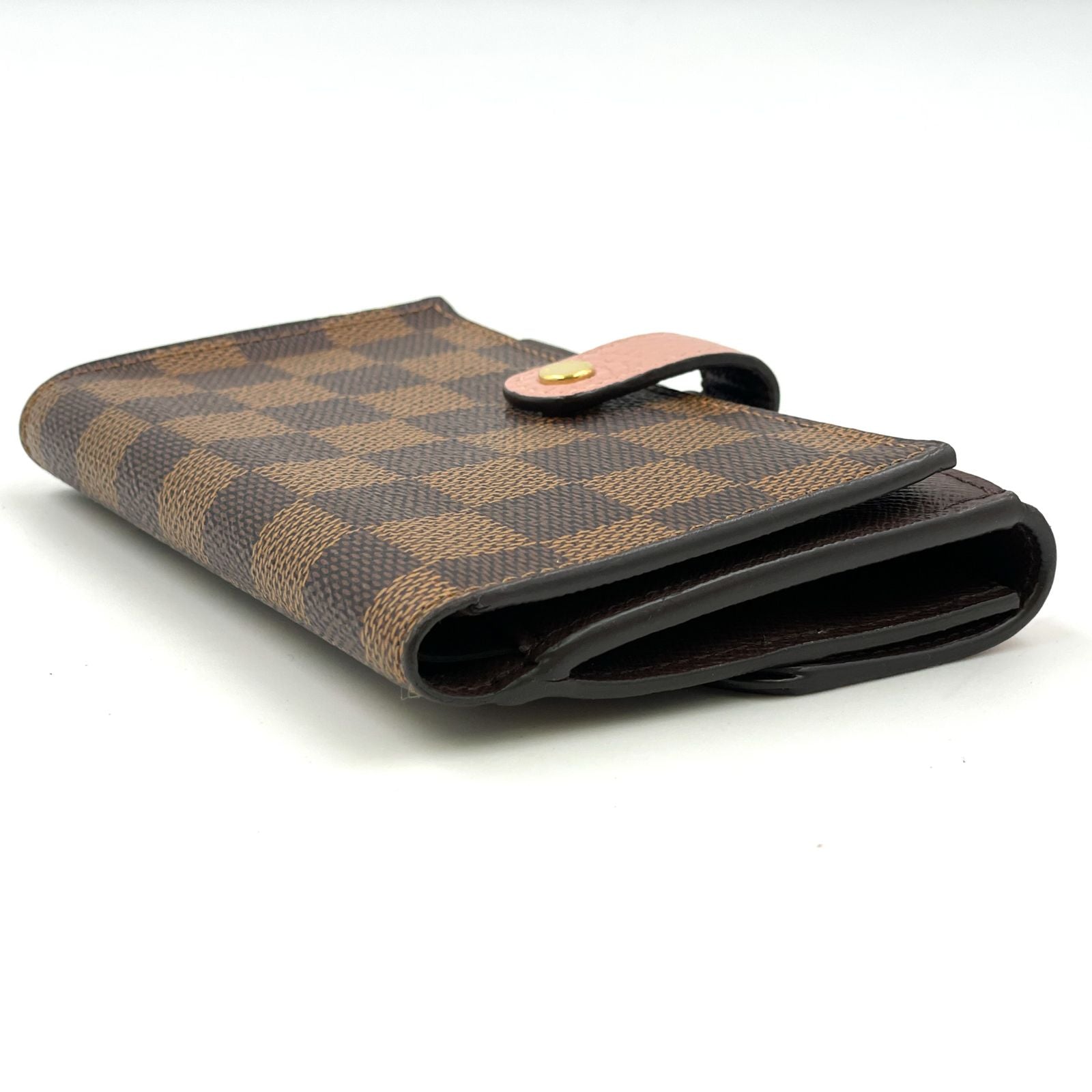 Louis Vuitton Portefeuille Normandy Damier Bifold Leather Pink Brown Wallet Gold — view 7