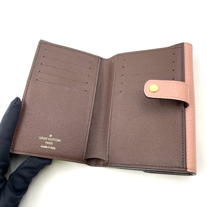 Louis Vuitton Portefeuille Normandy Damier Bifold Leather Pink Brown Wallet Gold — view 3