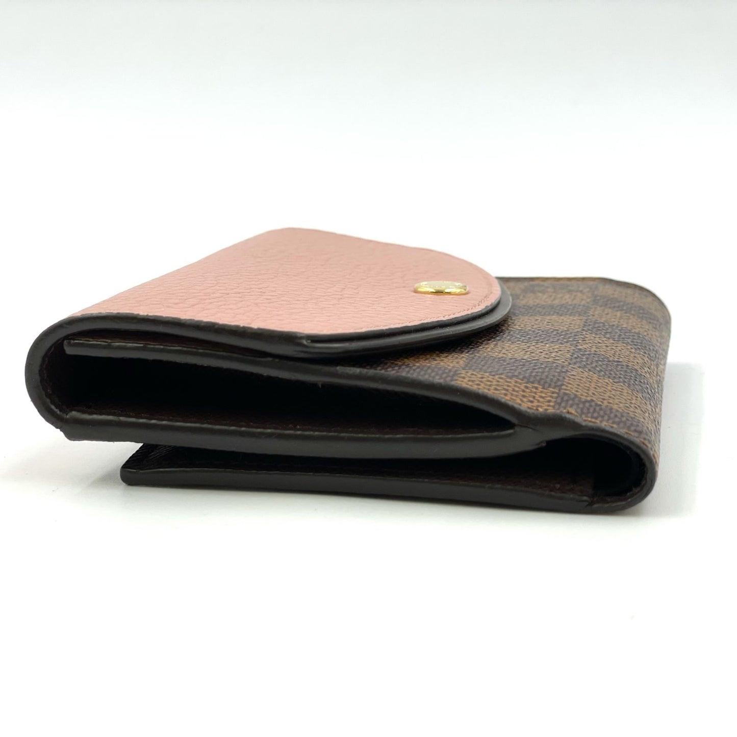 Louis Vuitton Portefeuille Normandy Damier Bifold Leather Pink Brown Wallet Gold — view 6